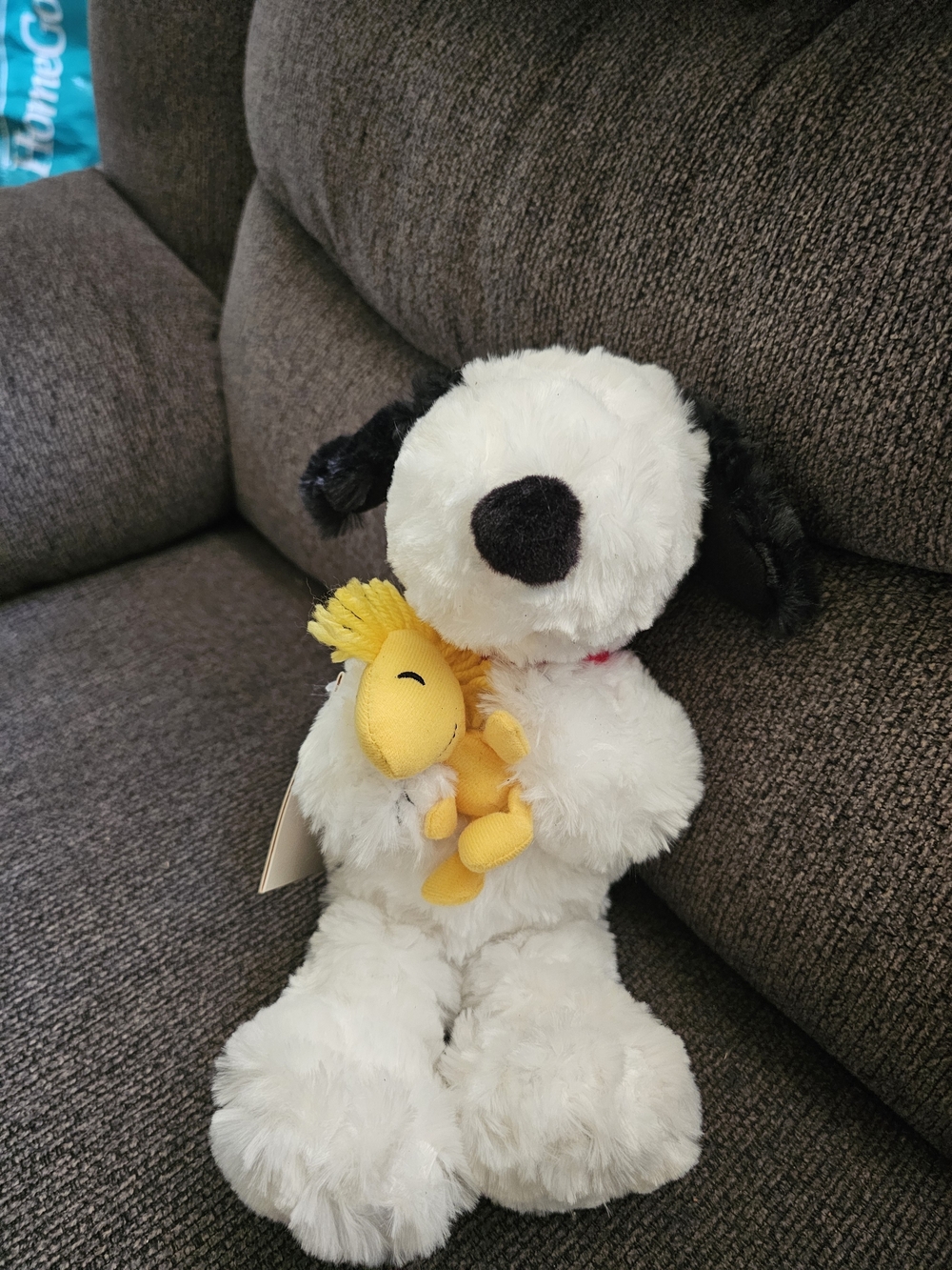 Peanuts White Snoopy Plush Holding Yellow Woodstock